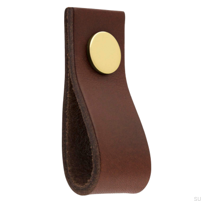 Bouton de meuble en cuir Loop Ari, marron et doré