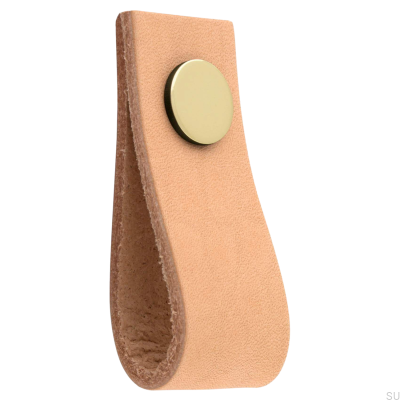 Bouton de meuble en cuir Loop Ari, marron clair et doré
