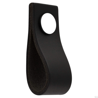 Bouton de meuble en cuir noir Loop Ari avec chrome poli