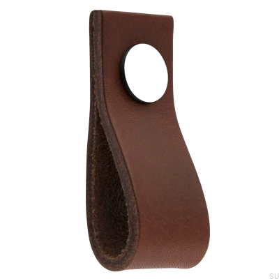 Bouton de meuble en cuir marron Loop Ari avec chrome poli