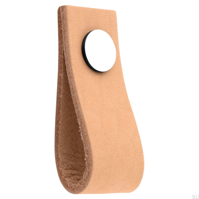 Bouton de meuble en cuir marron clair Loop Ari avec chrome poli