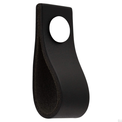 Bouton de meuble en cuir Loop Ari, noir et blanc
