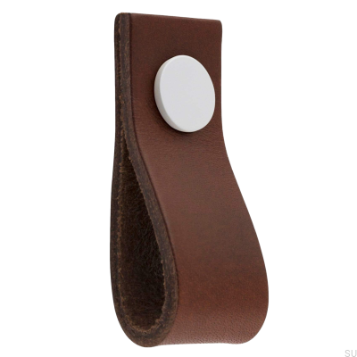 Bouton de meuble en cuir Loop Ari, marron et blanc