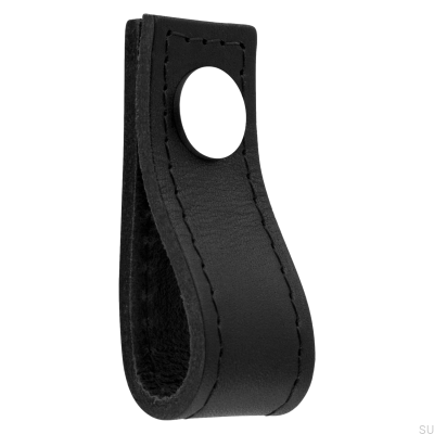 Bouton de meuble en cuir noir Loop Avio avec chrome poli