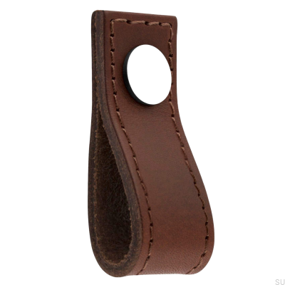 Bouton de meuble en cuir marron Loop Avio avec chrome poli