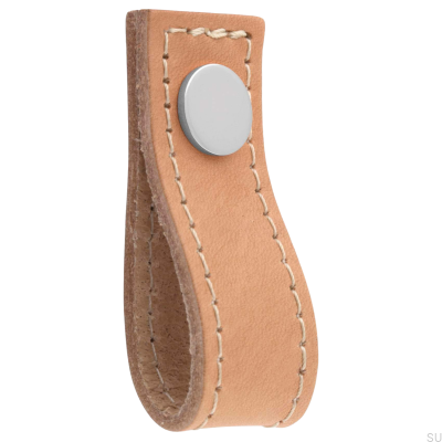 Bouton de meuble en cuir marron clair Loop Avio avec chrome poli