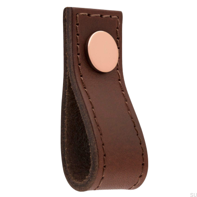Bouton de meuble en cuir marron Loop Avio avec cuivre