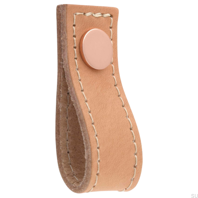 Bouton de meuble en cuir marron clair Loop Avio avec cuivre