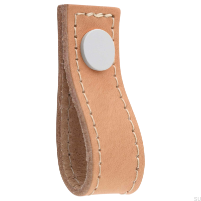 Bouton de meuble en cuir Loop Avio, marron clair et blanc