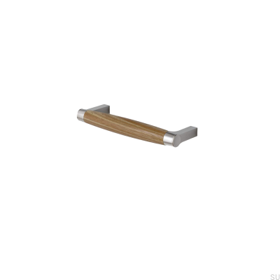 Poignée de meuble oblongue Hjo 128 Argent Brossé avec Bois de Chêne