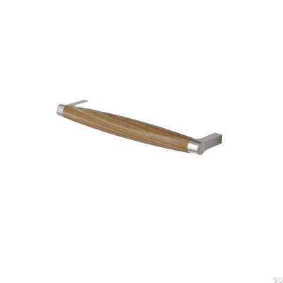Poignée de meuble oblongue Hjo 192 Argent Brossé avec Bois de Chêne