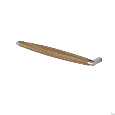 Poignée de meuble oblongue Hjo 256, chrome poli avec bois de chêne