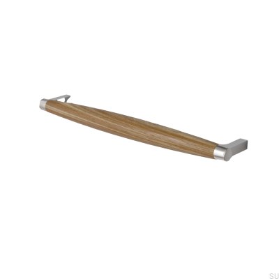 Poignée de meuble oblongue Hjo 256, argent brossé avec bois de chêne
