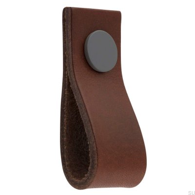 Bouton de meuble en cuir Loop Ari, marron et gris