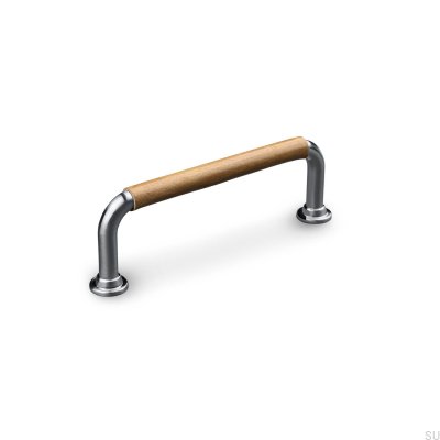 Burano Swept 96 poignée de meuble oblongue Argent Brossé avec Cuir Marron Clair