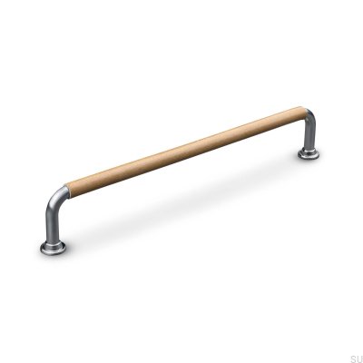 Poignée de meuble oblongue Burano Swept 192 Argent Brossé avec Cuir Marron Clair