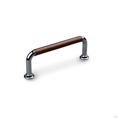 Burano Swept 96 poignée de meuble oblongue Chrome Poli avec Cuir Marron