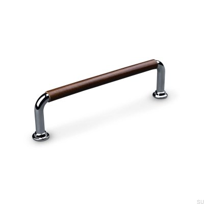 Burano Swept 128 poignée de meuble oblongue Chrome Poli avec Cuir Marron