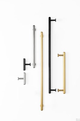 Bouton de meuble T-Bar Rille Mini en aluminium brossé or