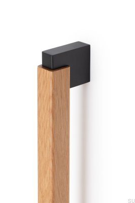 Poignée de meuble oblongue Duo Big 960, Bois de Chêne et Aluminium Noir