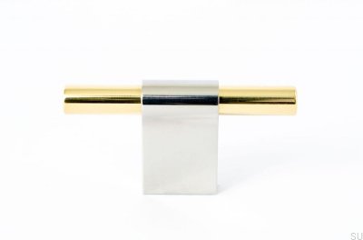 Bouton de meuble T-Bar Line Mix 60 Acier poli avec laiton poli