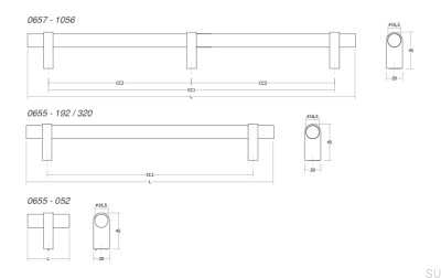 Bouton de meuble en aluminium brossé argent T-Bar Nobb