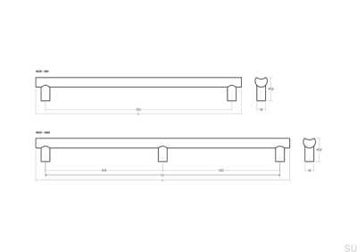 Poignée de meuble allongée double face en aluminium Moon Big 384, finition noire brossée