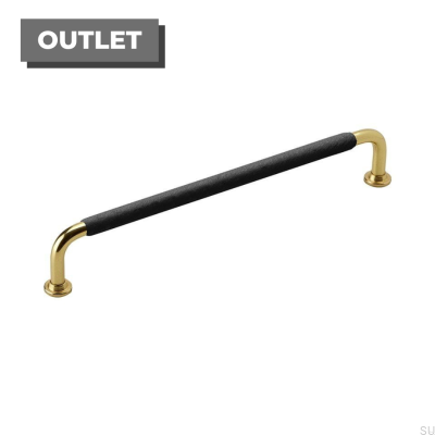 Poignée de meuble allongée 1353192 Cuir noir laiton