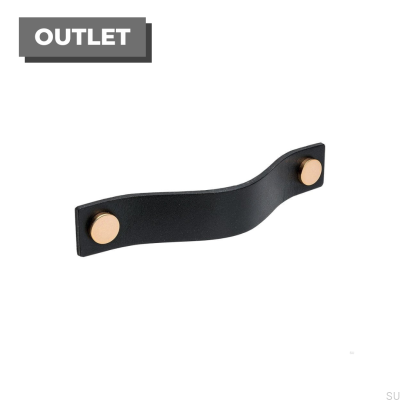 Poignée de meuble allongée Loop 128, cuir noir avec cuivre