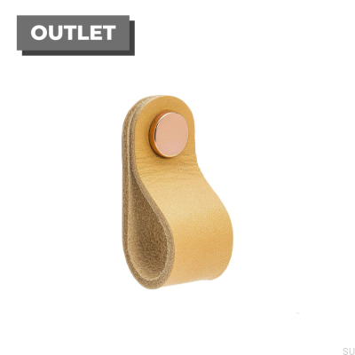Bouton de meuble Loop Round 65, cuir naturel et cuivre