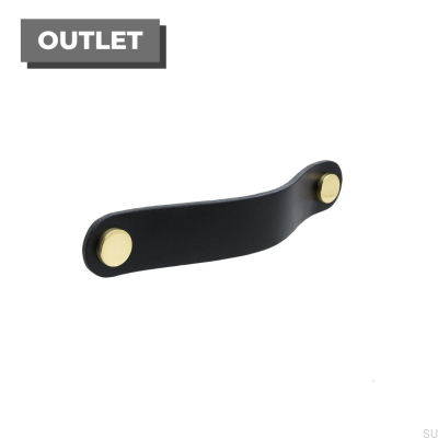 Poignée de meuble oblongue Loop Round 128 Cuir Noir avec Laiton