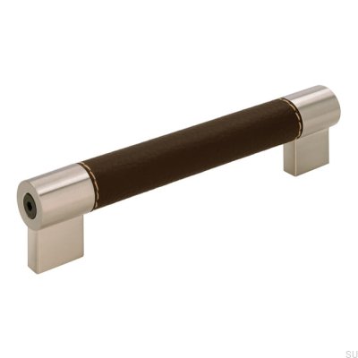 Poignée de meuble oblongue H170 128 Métal et Cuir Marron