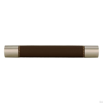 Poignée de meuble oblongue H170 128 Métal et Cuir Marron