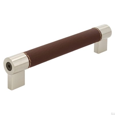 Poignée de meuble oblongue H170 160 Métal et Cuir Marron