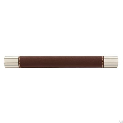 Poignée de meuble oblongue H170 160 Métal et Cuir Marron