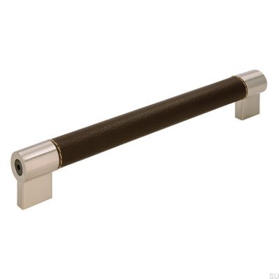 Poignée de meuble oblongue H170 192 Métal et Cuir Marron