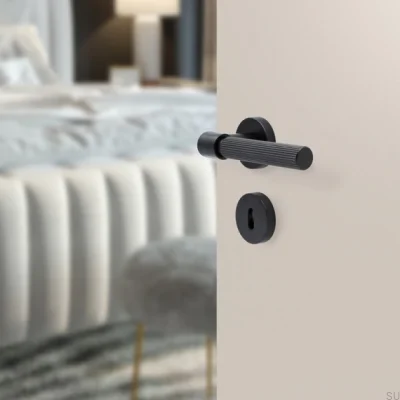 Poignée de porte Helix Stripe 200, métal, noire, serrure modulaire