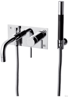 Robinet pour baignoire et douche avec pomme de douche et flexible BOX026, Laiton chromé
