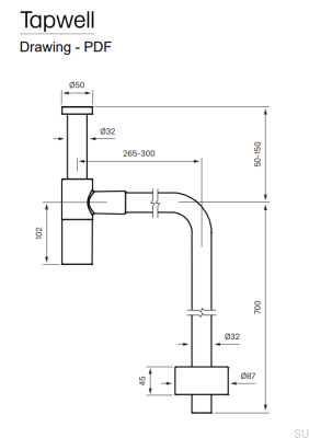 Siphon de lavabo avec tube en L XA100 Laiton Noir Chrome