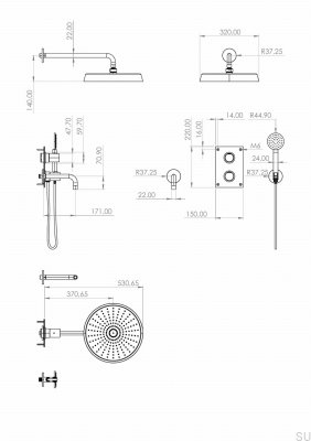 ARM7368 ED2 Ensemble de douche en laiton noir mat