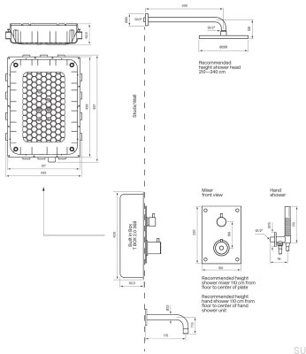 Ensemble de douche avec robinet thermostatique à pression et bec de baignoire BOX7368 ED2 Laiton Nickel Brossé