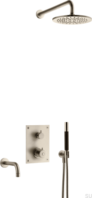 Ensemble de douche avec robinet thermostatique à pression et bec de baignoire BOX7368 ED2 Laiton Nickel Brossé