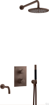 Ensemble de douche avec robinet thermostatique à pression et bec de baignoire BOX7368 ED2 Laiton Marron
