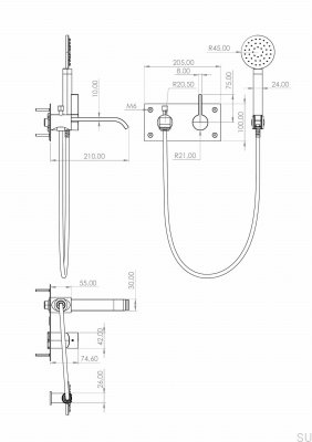 Robinet de baignoire thermostatique mural ARM036, laiton nickel brossé