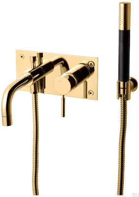 Robinet de baignoire et de douche avec pomme de douche et flexible BOX026, laiton poli, non peint