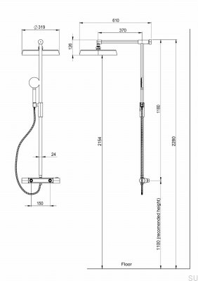 Ensemble de douche ARM300-150 en laiton noir chromé
