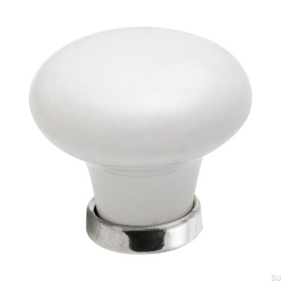 Bouton de meuble 24136 Porcelaine blanche Nickel poli