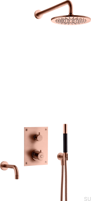Ensemble de douche avec robinet thermostatique à pression et bec de baignoire BOX7368 ED2 Cuivre Brossé Non Peint