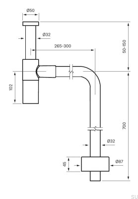 Siphon de lavabo avec tuyau de type L XA100 Laiton Noir Mat