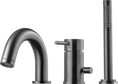 Robinet de baignoire trois trous avec bec et pièce à main de douche BI047 Laiton Chromé Noir Brossé